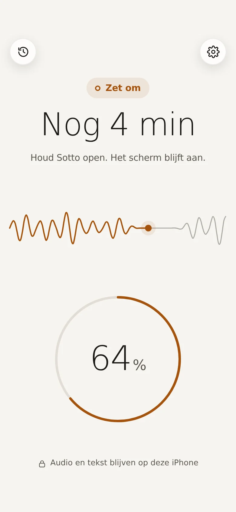Dicta Dork transcribing a recording: progress is at 64 percent.